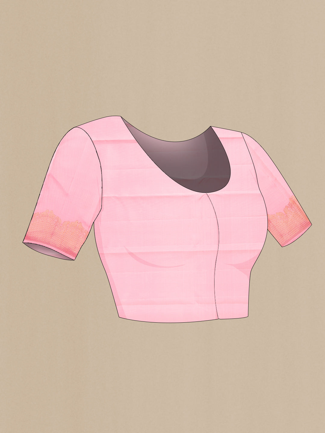 Close up image of the blouse of Pink Dual Tone Kanjivaram Silk Saree with Zari Butta on the body and Fancy Border. 