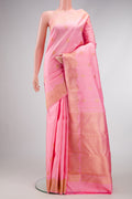 Pink Dual Tone Kanjivaram Silk Saree with Zari Butta on the body and Fancy Border.  displayed on a mannequin
