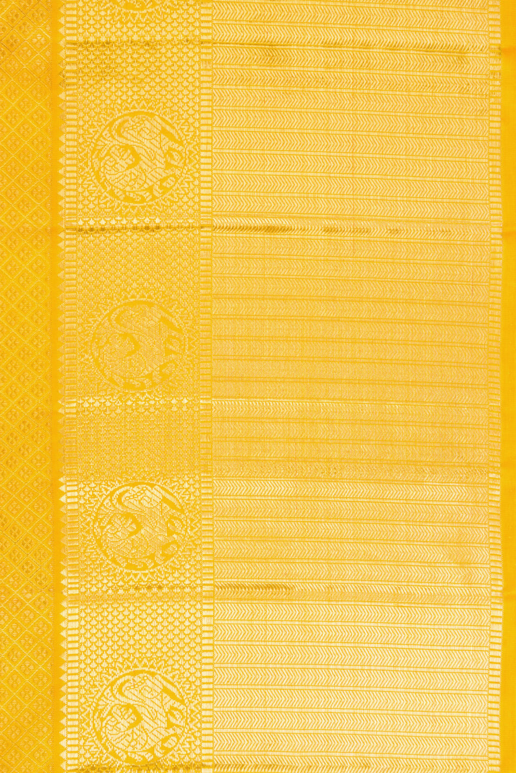 Border image of Yellow Dual Tone Kanjivaram Silk Saree with Zari Brocade on the body and Zari Border. 