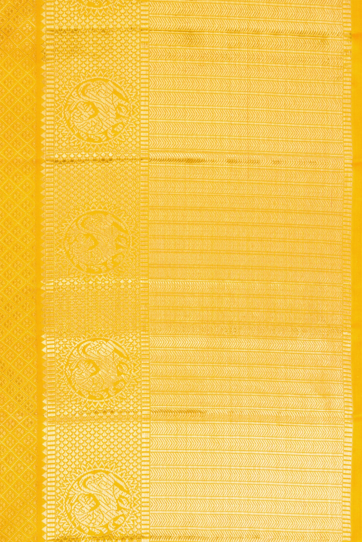 Border image of Yellow Dual Tone Kanjivaram Silk Saree with Zari Brocade on the body and Zari Border. 