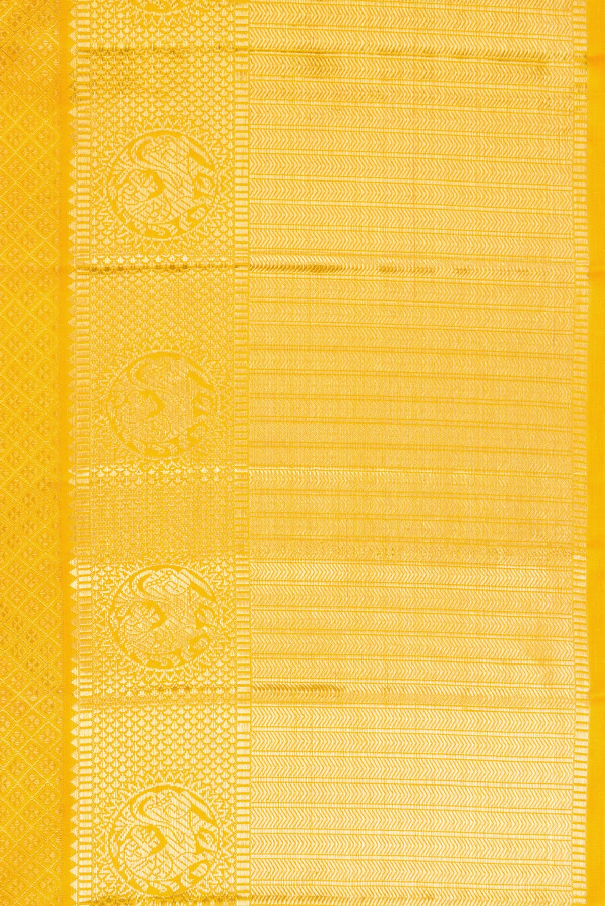 Border image of Yellow Dual Tone Kanjivaram Silk Saree with Zari Brocade on the body and Zari Border. 