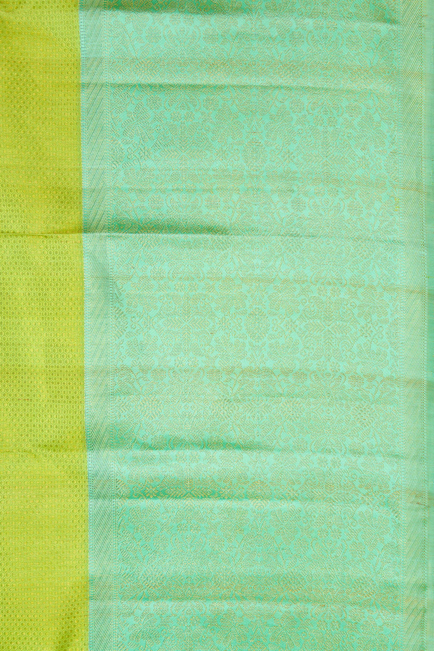 Border image of Parrot Green Dual Tone Kanchipuram Silk Saree with Zari Brocade on the body and Zari Border. 