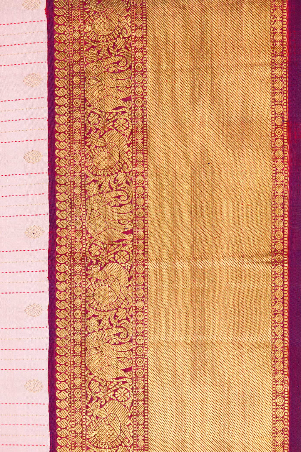Border image of Pure Silk Pure Zari Pink Dual Tone Kanchipuram Saree with Stripes on the body and Zari Border. 