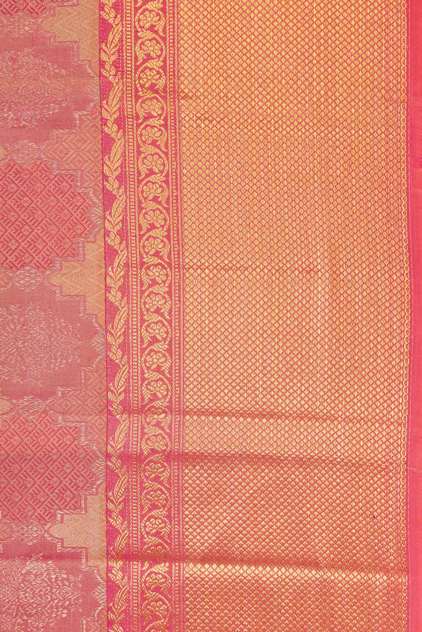 Border image of Dark Pink Dual Tone Kanjivaram Silk Saree with Jacquard With Zari Butta on the body and Zari Border. 