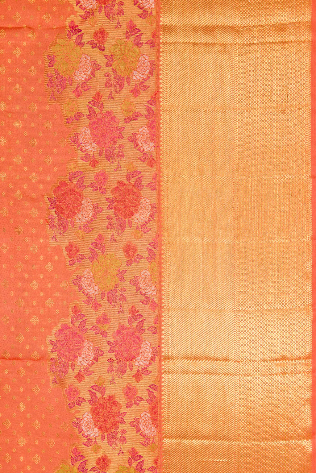 Border image of Pure Silk Pure Zari Peach Dual Tone Kanjivaram Saree with Zari Brocade on the body and Zari Border. 