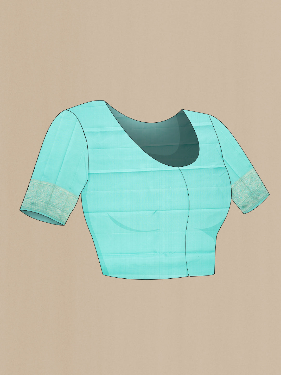 Close up image of the blouse of Sky Blue Dual Tone Kanjivaram Silk Saree with Zari Butta on the body and Fancy Border. 