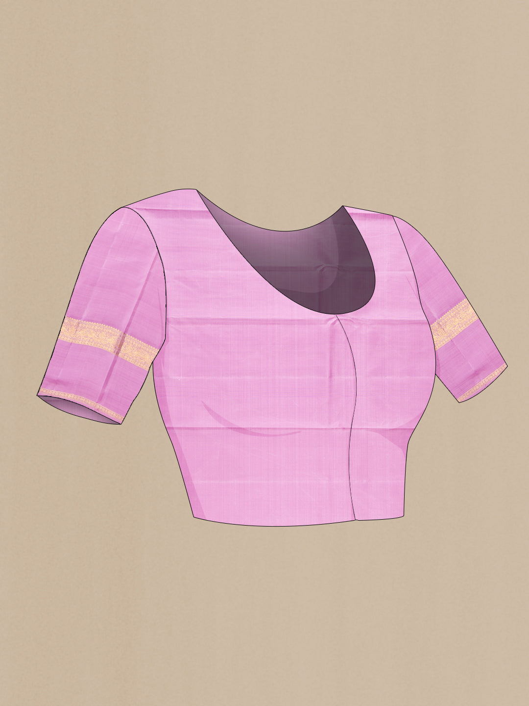 Close up image of the blouse of Pure Silk Pure Zari Dark Pink Kanjivaram Saree with Zari Butta on the body and Fancy Border. 