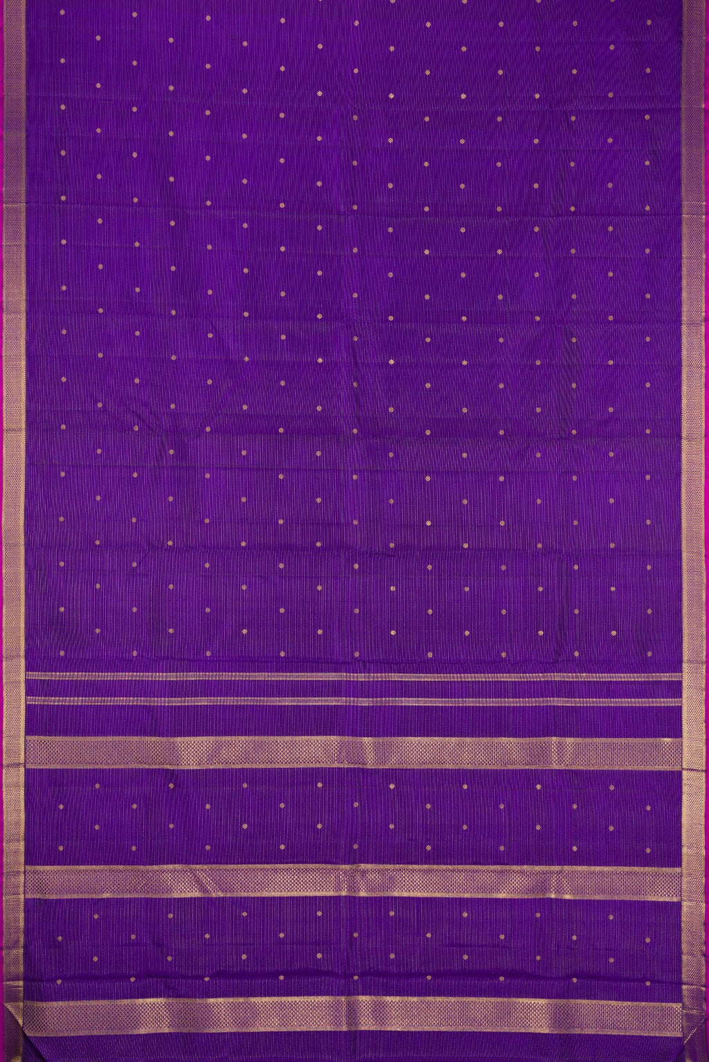 Flat view of Pure Silk Pure Zari Violet Dual Tone Kanjivaram Saree with Stripes on the body and Zari Border. 