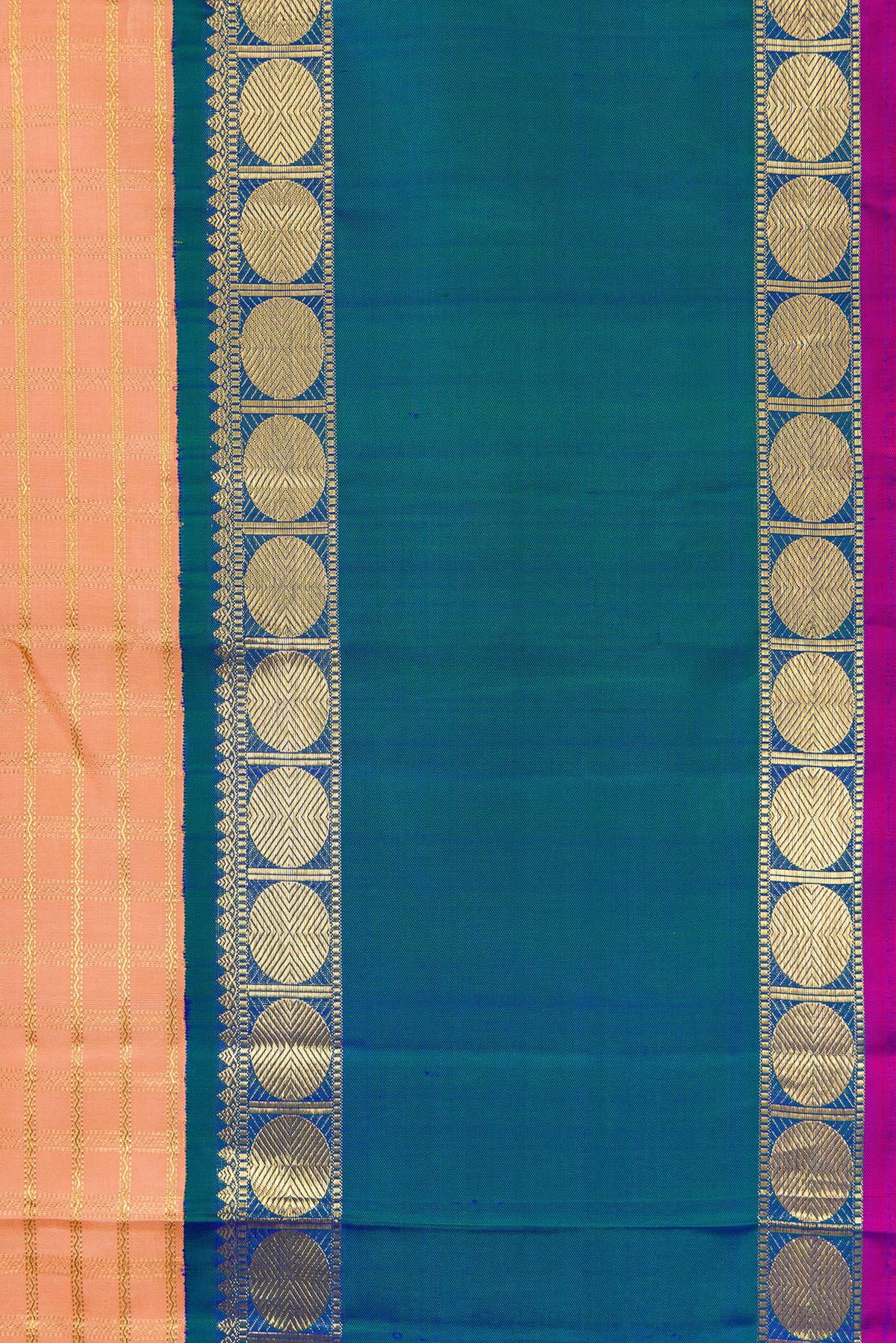 Border image of Pure Silk Pure Zari Golden Peach Dual Tone Kanjivaram Saree with Checked design on the body and Zari Border. 