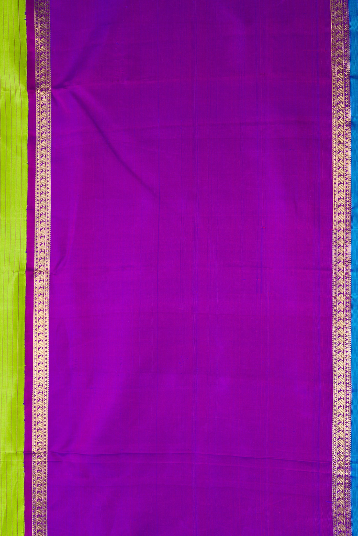 Border image of Pure Silk Pure Zari Parrot Green Dual Tone Kanchipuram Saree with Stripes on the body and Zari Border. 