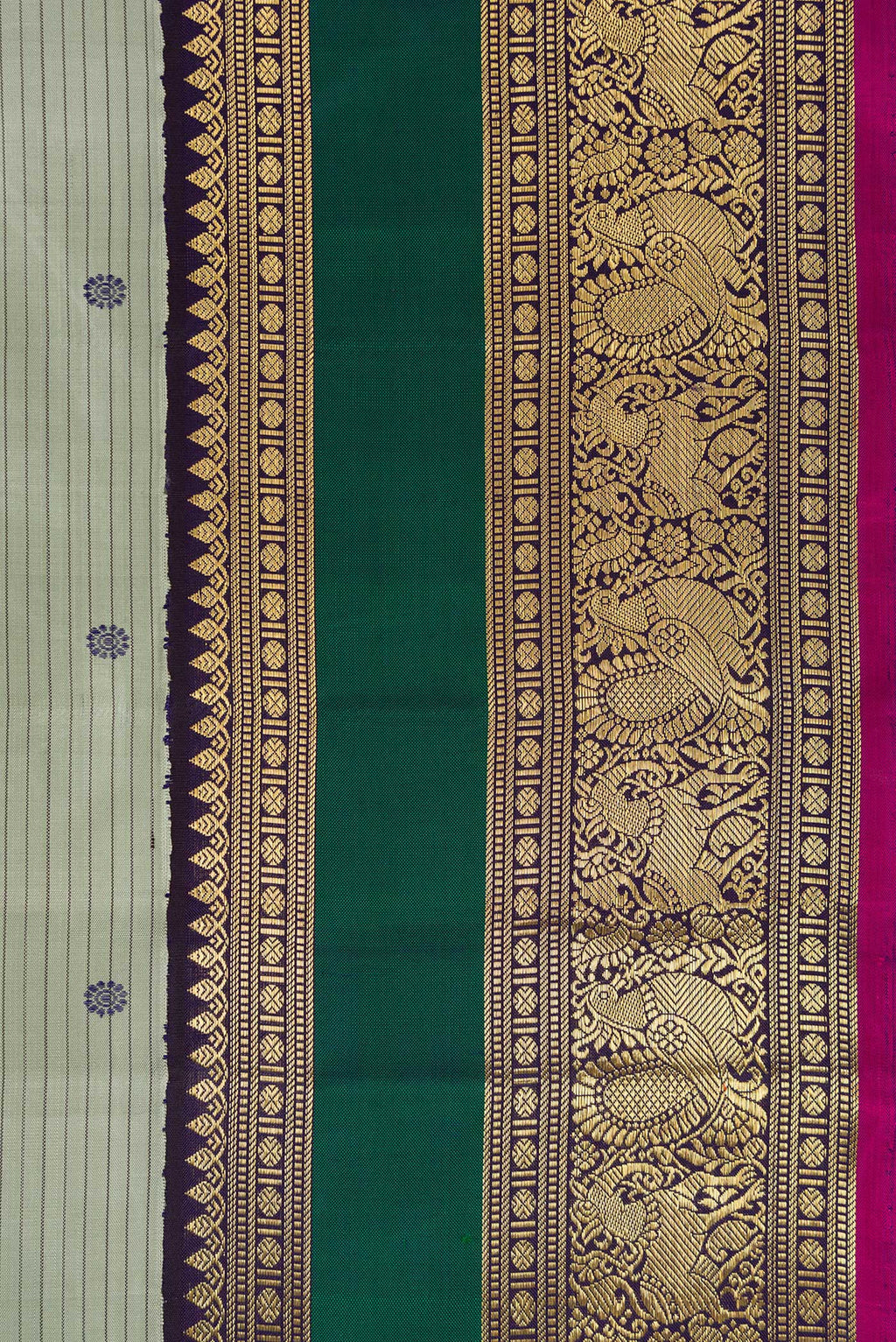 Border image of Pure Silk Pure Zari Grey Dual Tone Kanjivaram Saree with Stripes on the body and Zari Border. 
