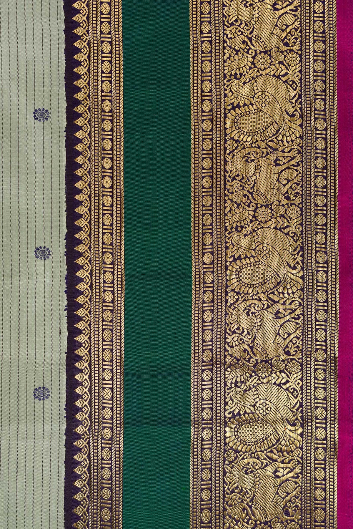 Border image of Pure Silk Pure Zari Grey Dual Tone Kanjivaram Saree with Stripes on the body and Zari Border. 