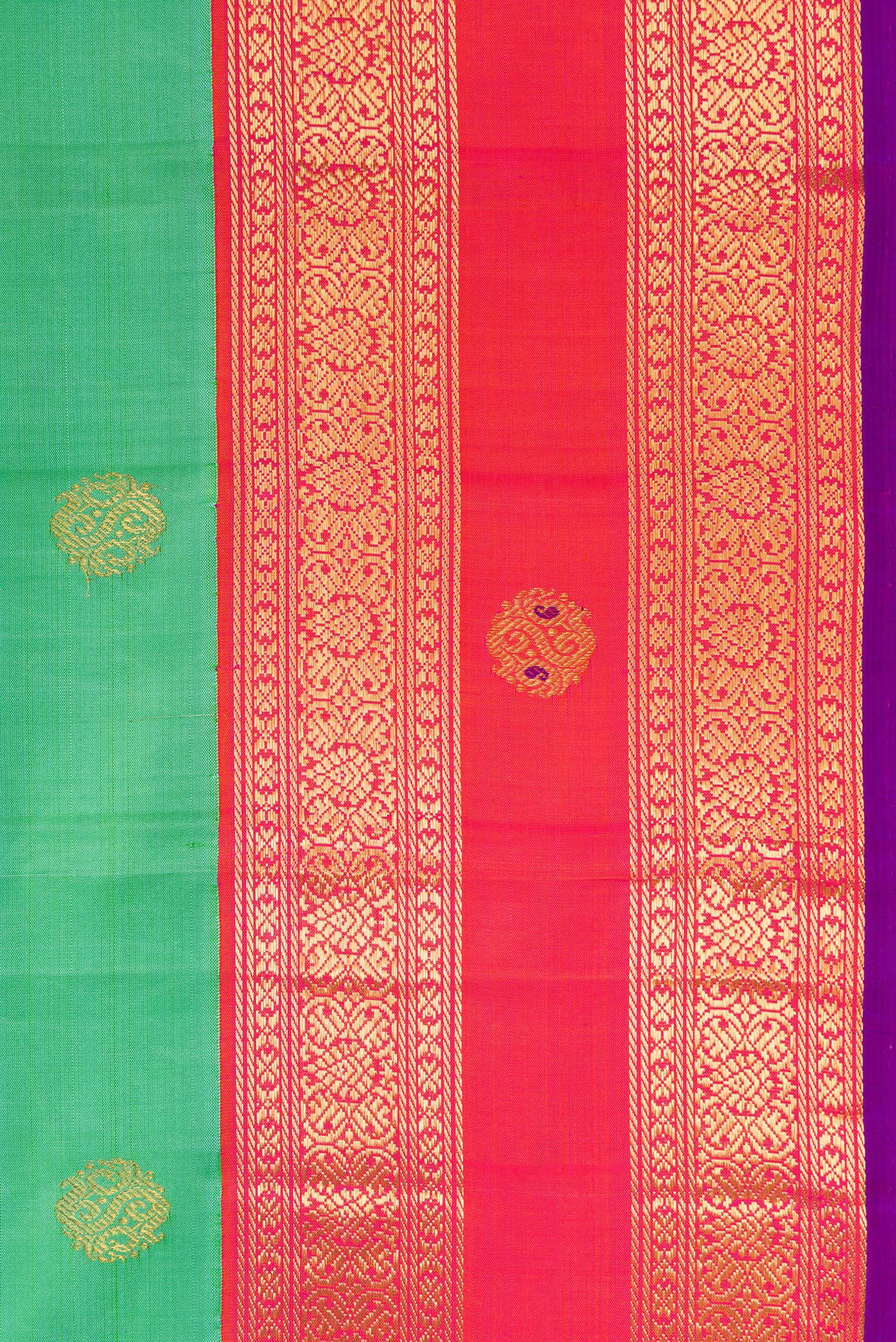 Border image of Pure Silk Pure Zari Sea Green Dual Tone Kanjivaram Saree with Zari Butta on the body and Fancy Border. 