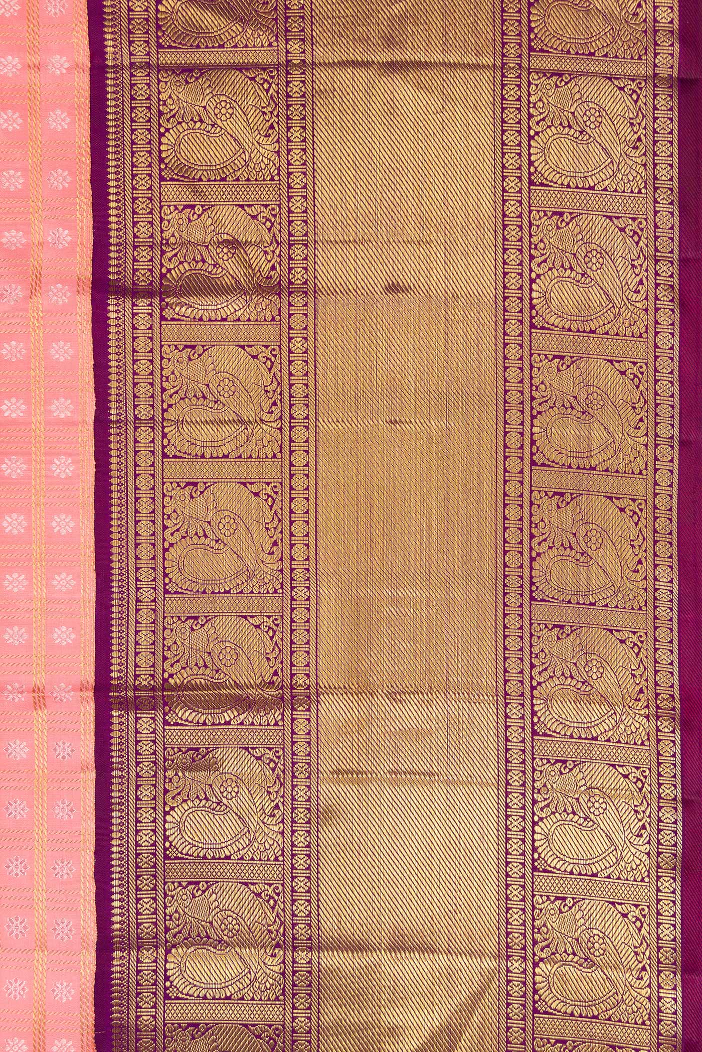 Border image of Pure Silk Pure Zari Pink Dual Tone Kanjivaram Saree with Zari Brocade on the body and Zari Border. 