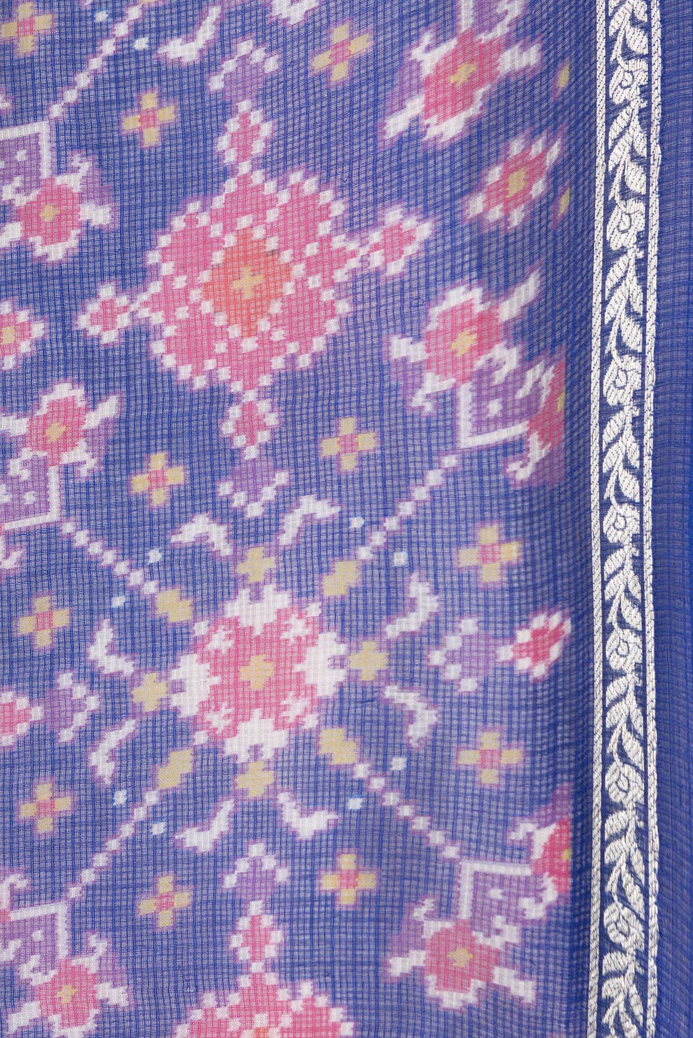 Border image of Royal Blue Dual Tone Kota Silk Saree with Ikat Print on the body and Zari Border. 
