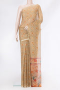 Mehandi Green Dual Tone Kota Silk Saree with Printed design on the body and Zari Border.  displayed on a mannequin
