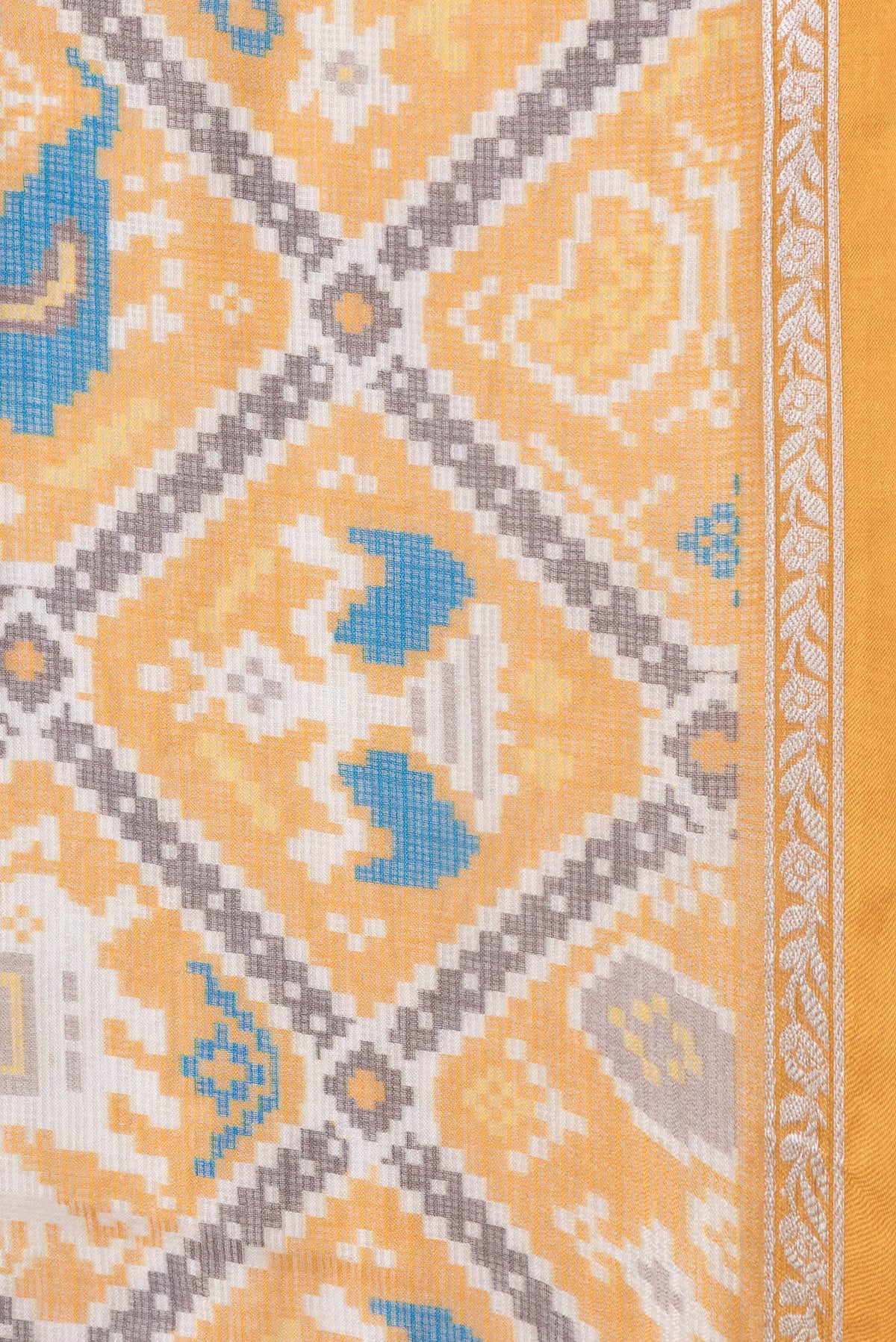 Border image of Orange Dual Tone Kota Silk Saree with Printed design on the body and Zari Border. 