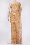 Orange Dual Tone Kota Silk Saree with Printed design on the body and Zari Border.  displayed on a mannequin