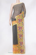 Black Dual Tone Kota Silk Saree with Printed design on the body and Fancy Border.  displayed on a mannequin