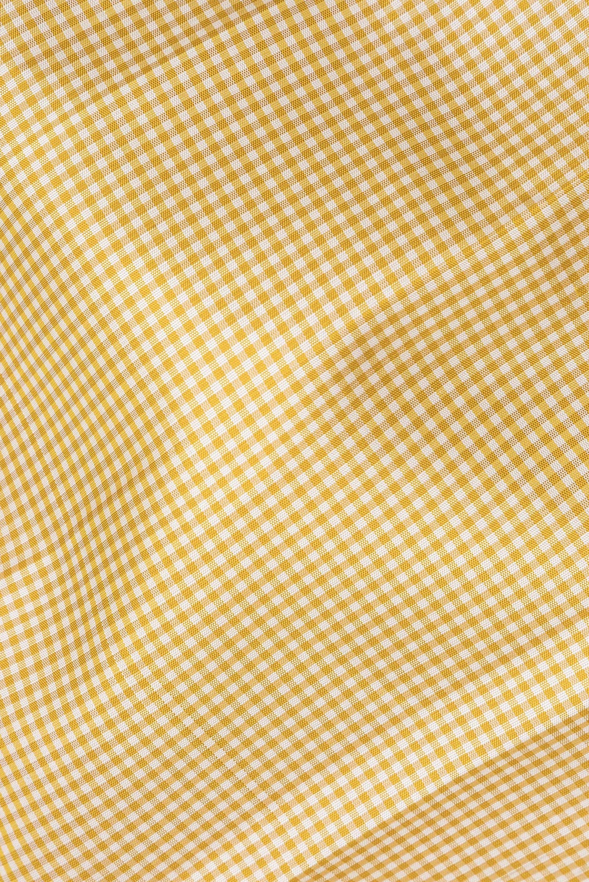Close up of Pure Silk Sandal Dual Tone Kanjivaram Saree with Checked design on the body and Zari Border.  displaying folds