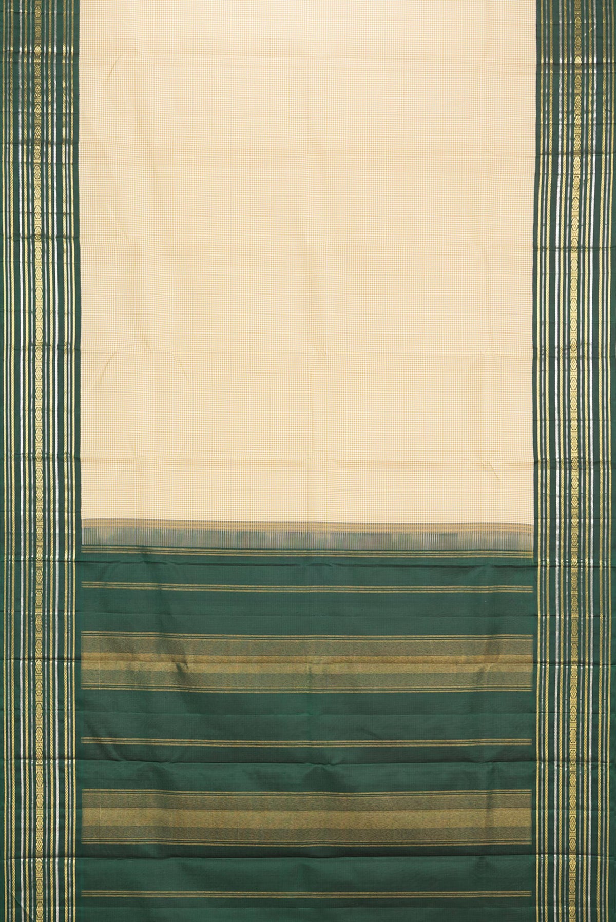 Flat view of Pure Silk Sandal Dual Tone Kanjivaram Saree with Checked design on the body and Zari Border. 