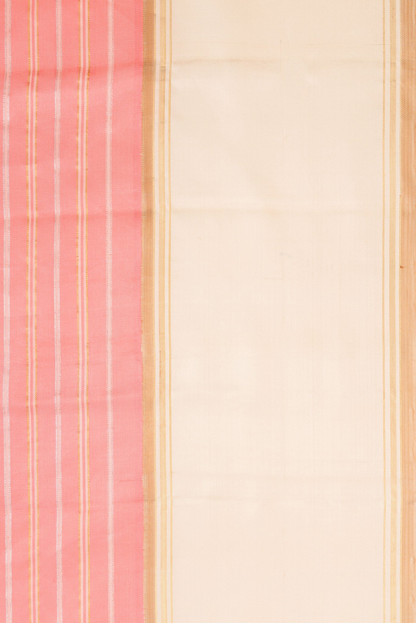Border image of Pure Silk Pure Zari Peach Dual Tone Kanjivaram Saree with Stripes on the body and Zari Border. 