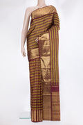 Pure Silk Multi Color Kanchipuram Saree with Checked design on the body and Zari Border.  displayed on a mannequin