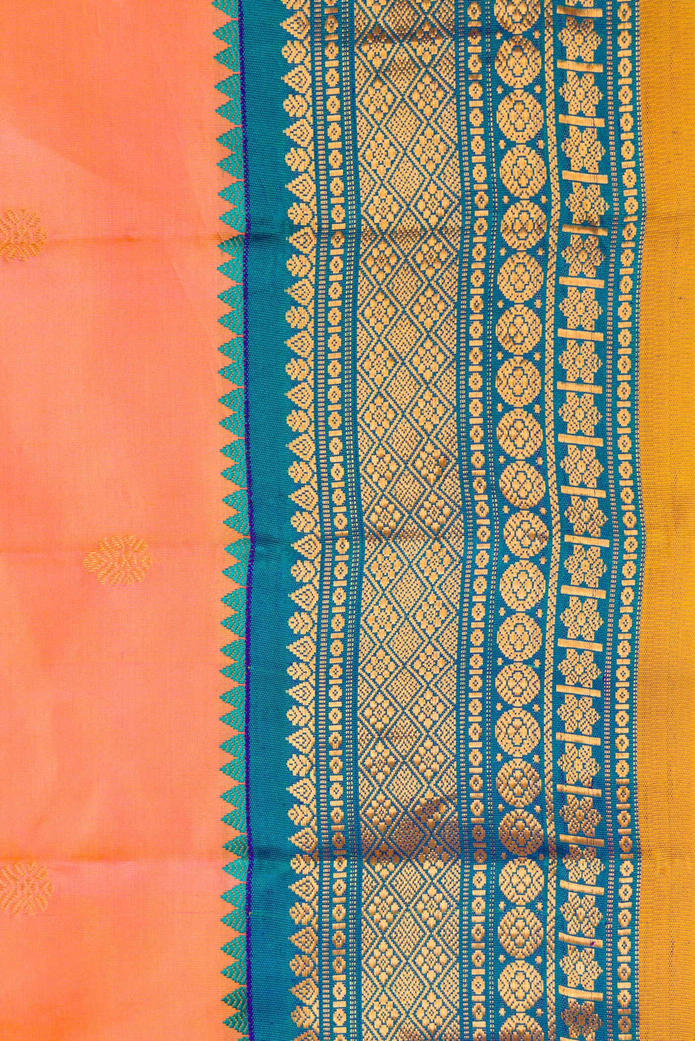 Border image of Coral Dual Tone Gadwal Silk Saree with Zari Butta on the body and Zari Border. 