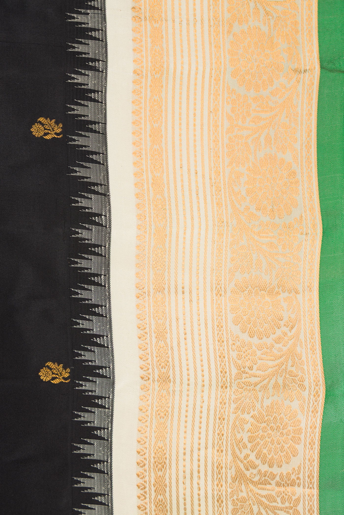 Border image of Black Dual Tone Gadwal Silk Saree with Zari Butta on the body and Zari Border. 