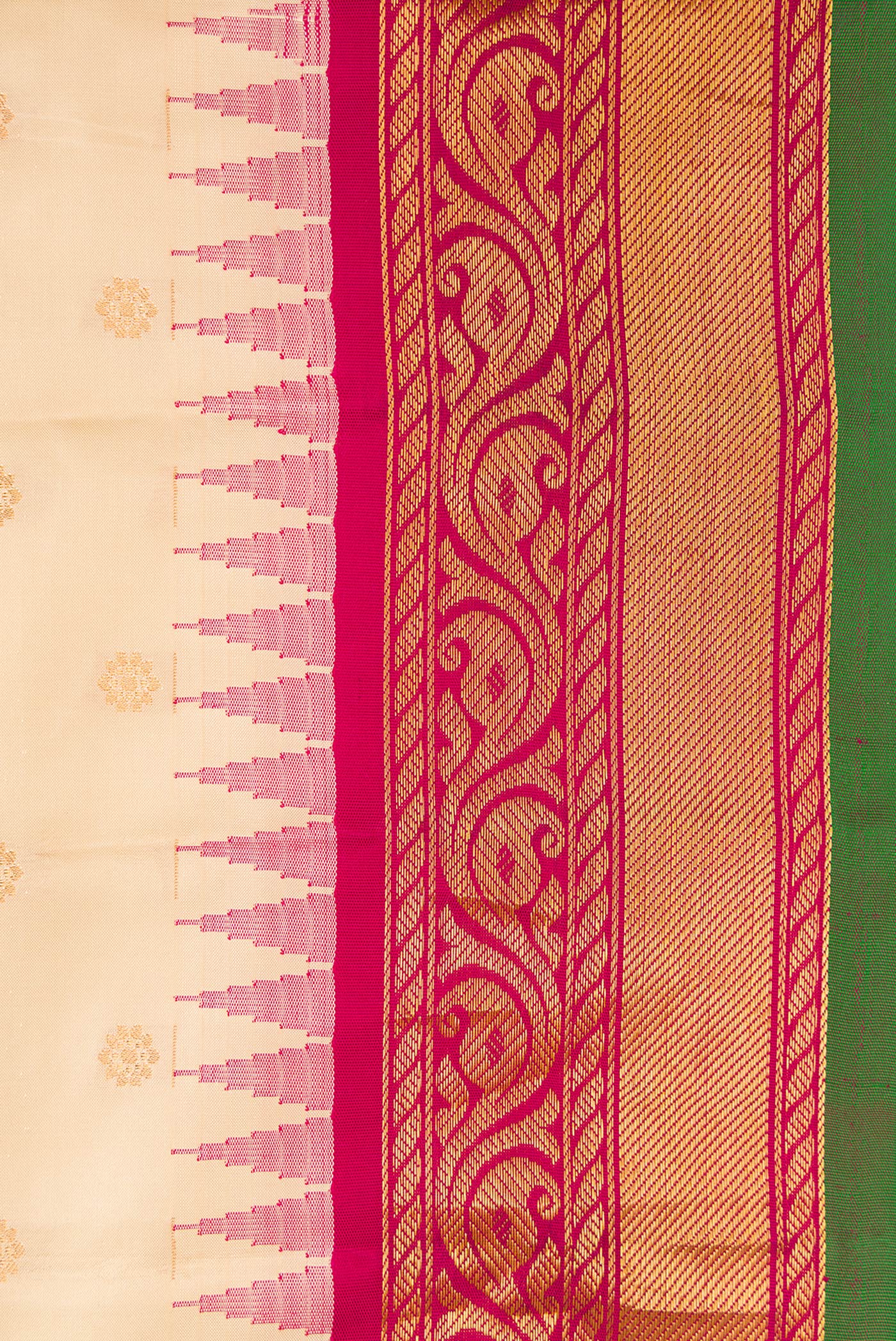 Border image of Sandal Dual Tone Gadwal Silk Saree with Zari Butta on the body and Zari Border. 
