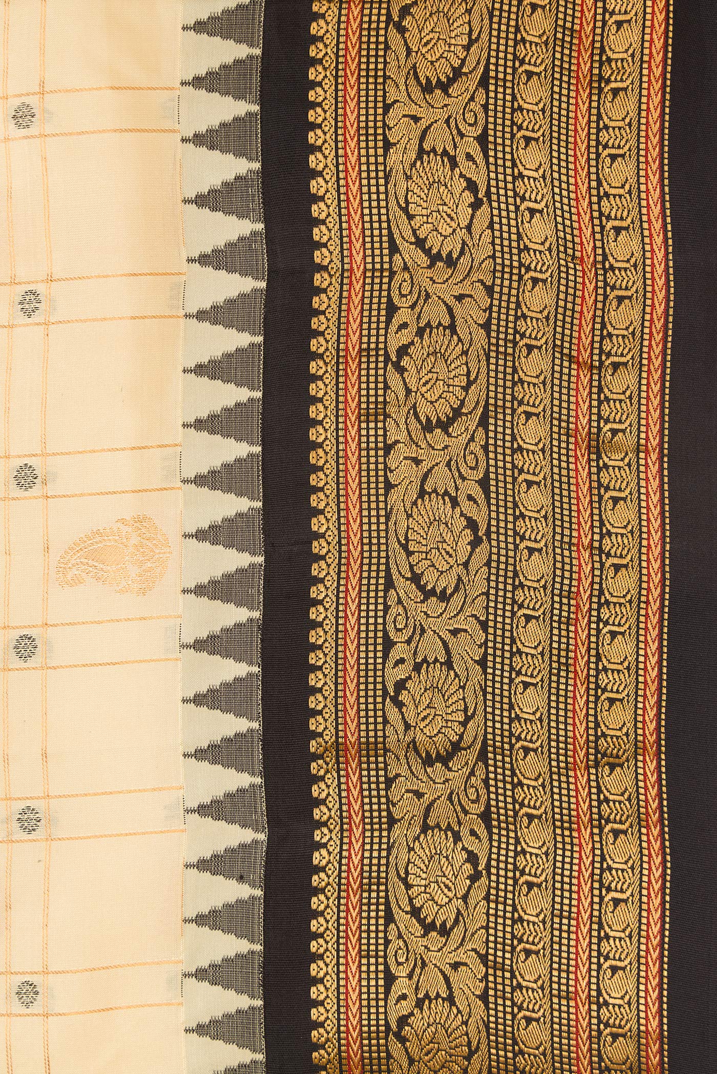 Border image of Sandal Dual Tone Gadwal Silk Saree with Zari Butta on the body and Zari Border. 