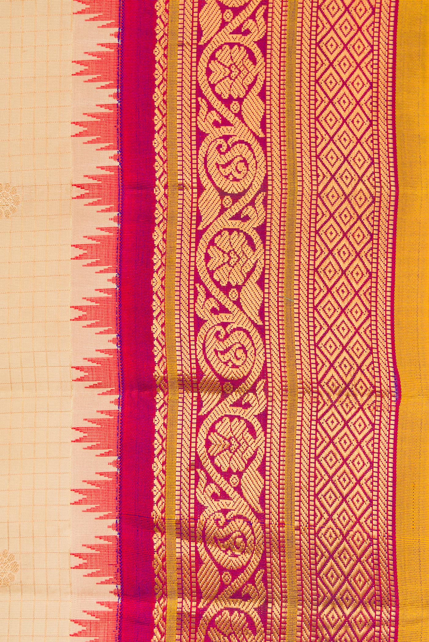 Border image of Sandal Dual Tone Gadwal Silk Saree with Zari Butta on the body and Zari Border. 