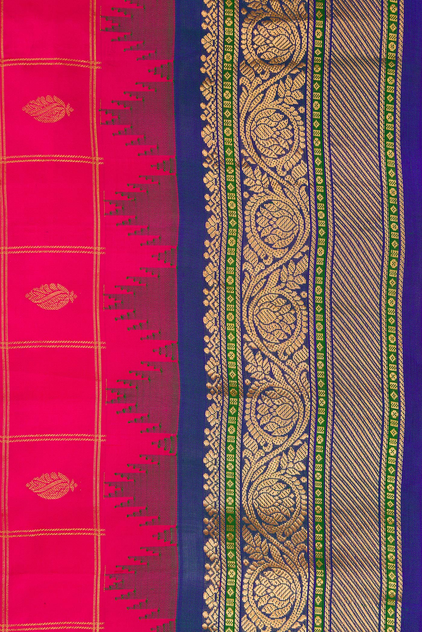 Border image of Dark Pink Dual Tone Gadwal Silk Saree with Checked design on the body and Zari Border. 