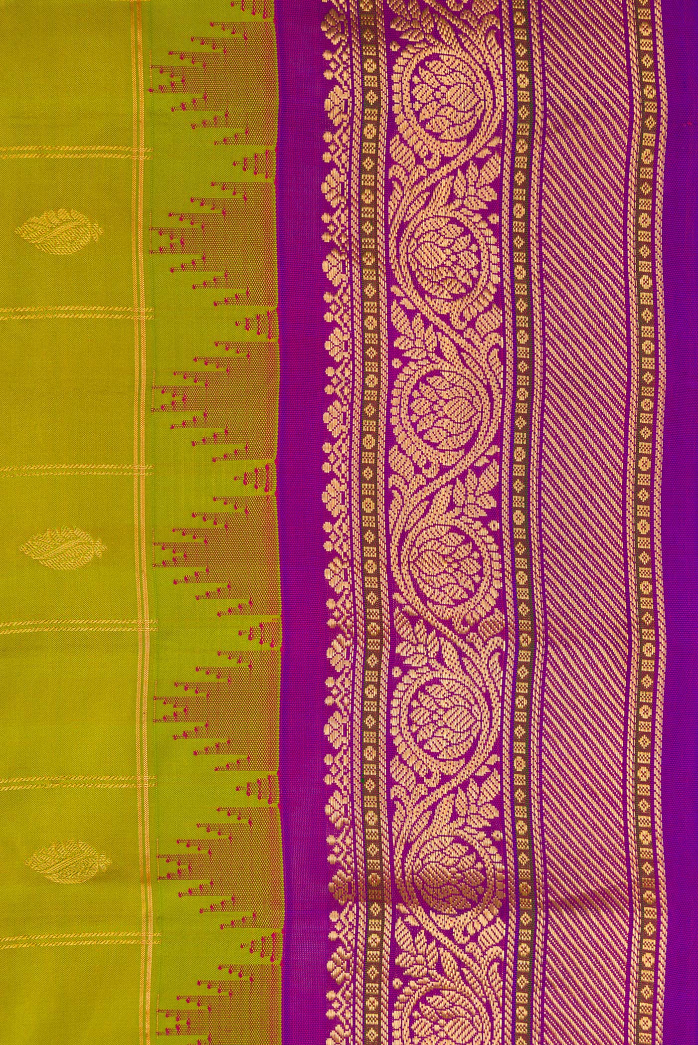 Border image of Parrot Green Dual Tone Gadwal Silk Saree with Checked design on the body and Zari Border. 