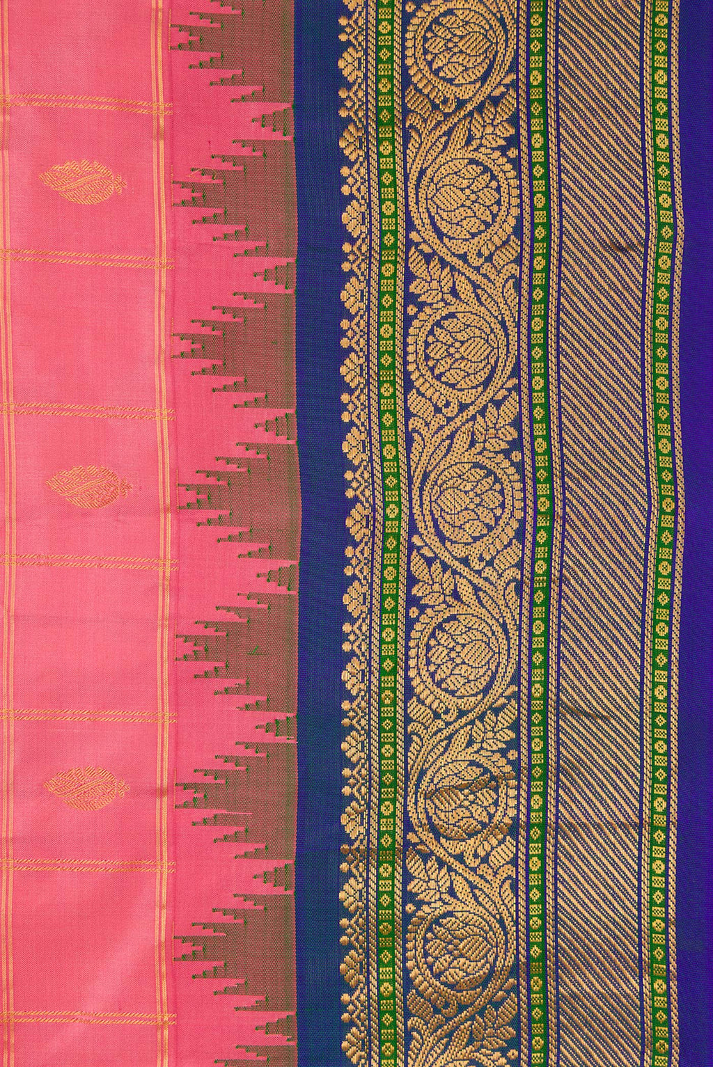 Border image of Pink Dual Tone Gadwal Silk Saree with Checked design on the body and Zari Border. 