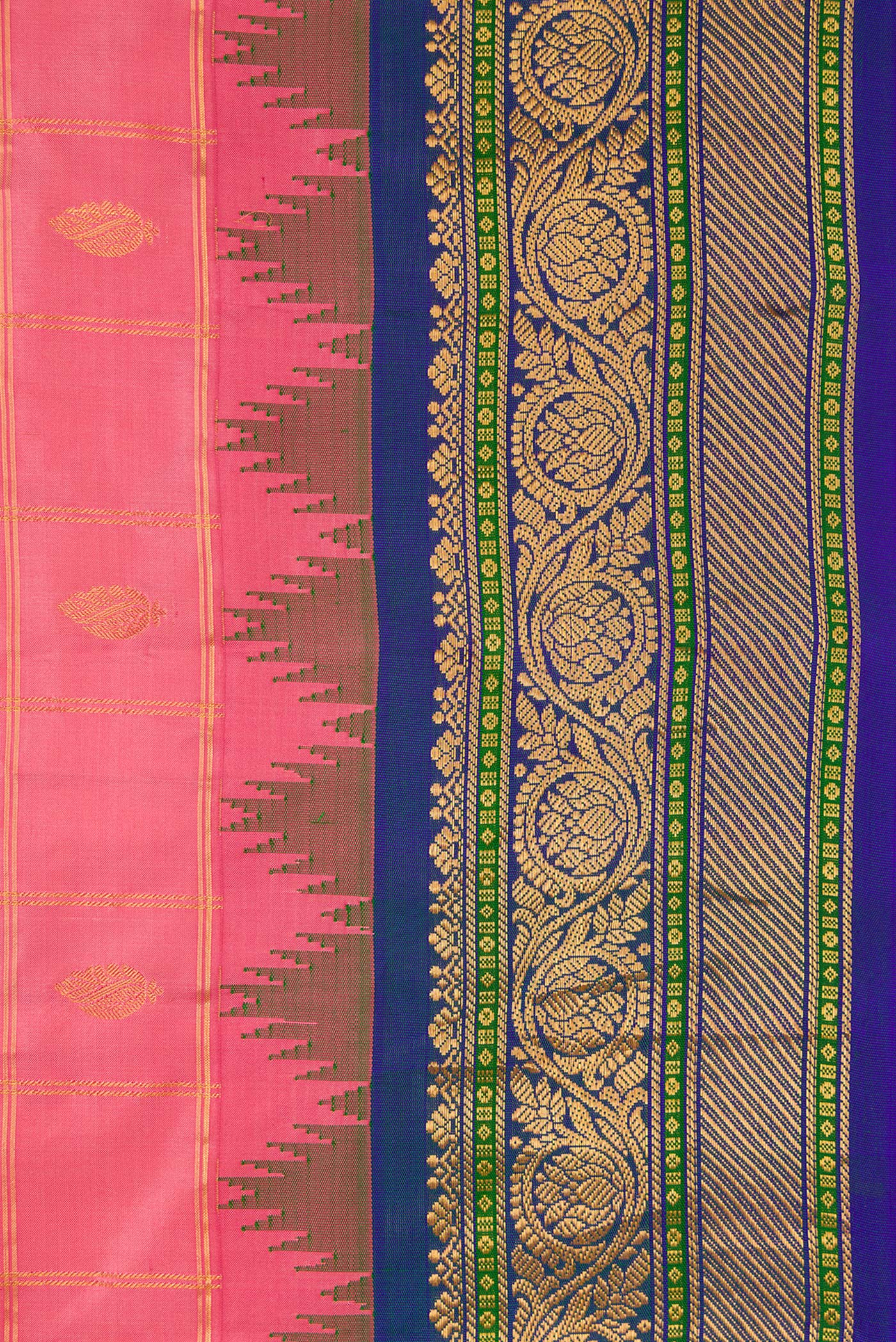 Border image of Pink Dual Tone Gadwal Silk Saree with Checked design on the body and Zari Border. 
