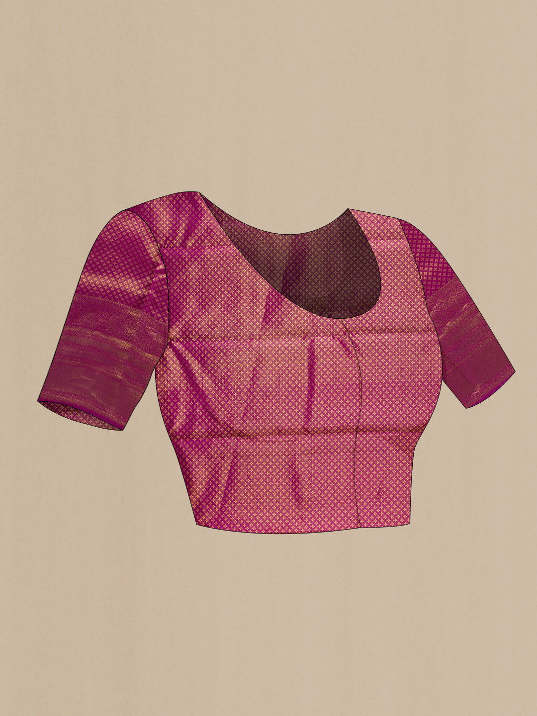 Close up image of the blouse of Pink Dual Tone Kanchipuram Silk Saree with Zari Brocade on the body and Zari Border. 