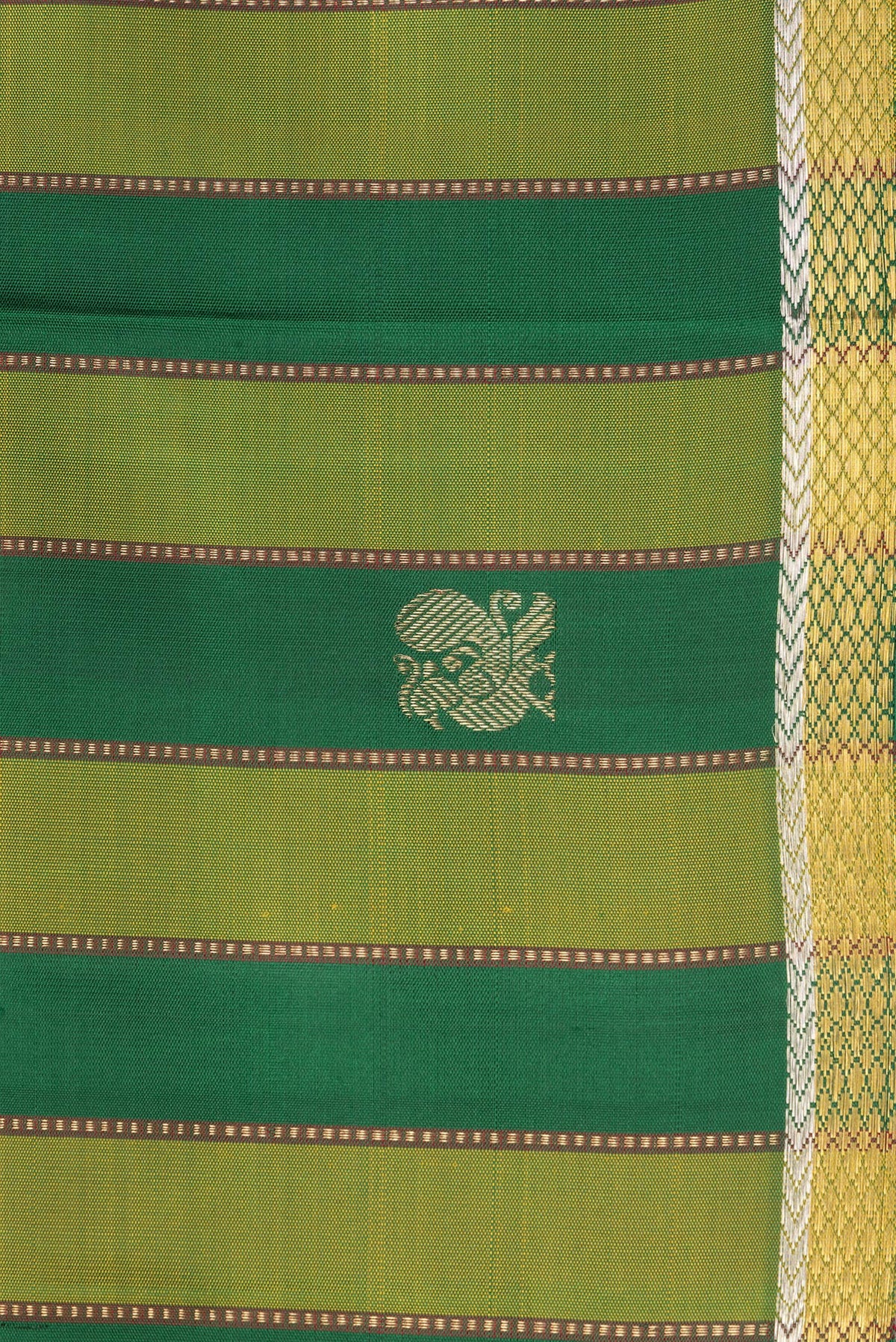 Border image of Pure Silk Green Dual Tone Kanjivaram Saree with Stripes on the body and Zari Border. 