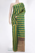 Pure Silk Green Dual Tone Kanjivaram Saree with Stripes on the body and Zari Border.  displayed on a mannequin