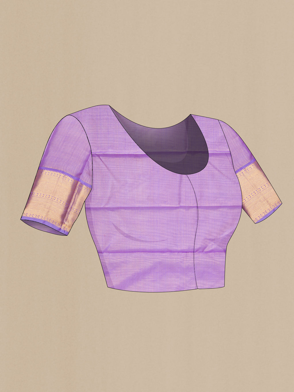 Close up image of the blouse of Lavender Kanchipuram Silk Saree with Zari Butta on the body and Fancy Border. 