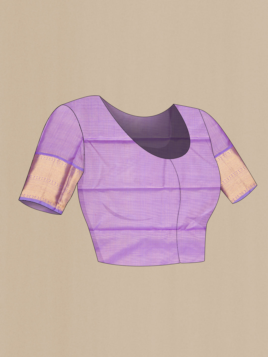 Close up image of the blouse of Lavender Kanchipuram Silk Saree with Zari Butta on the body and Fancy Border. 