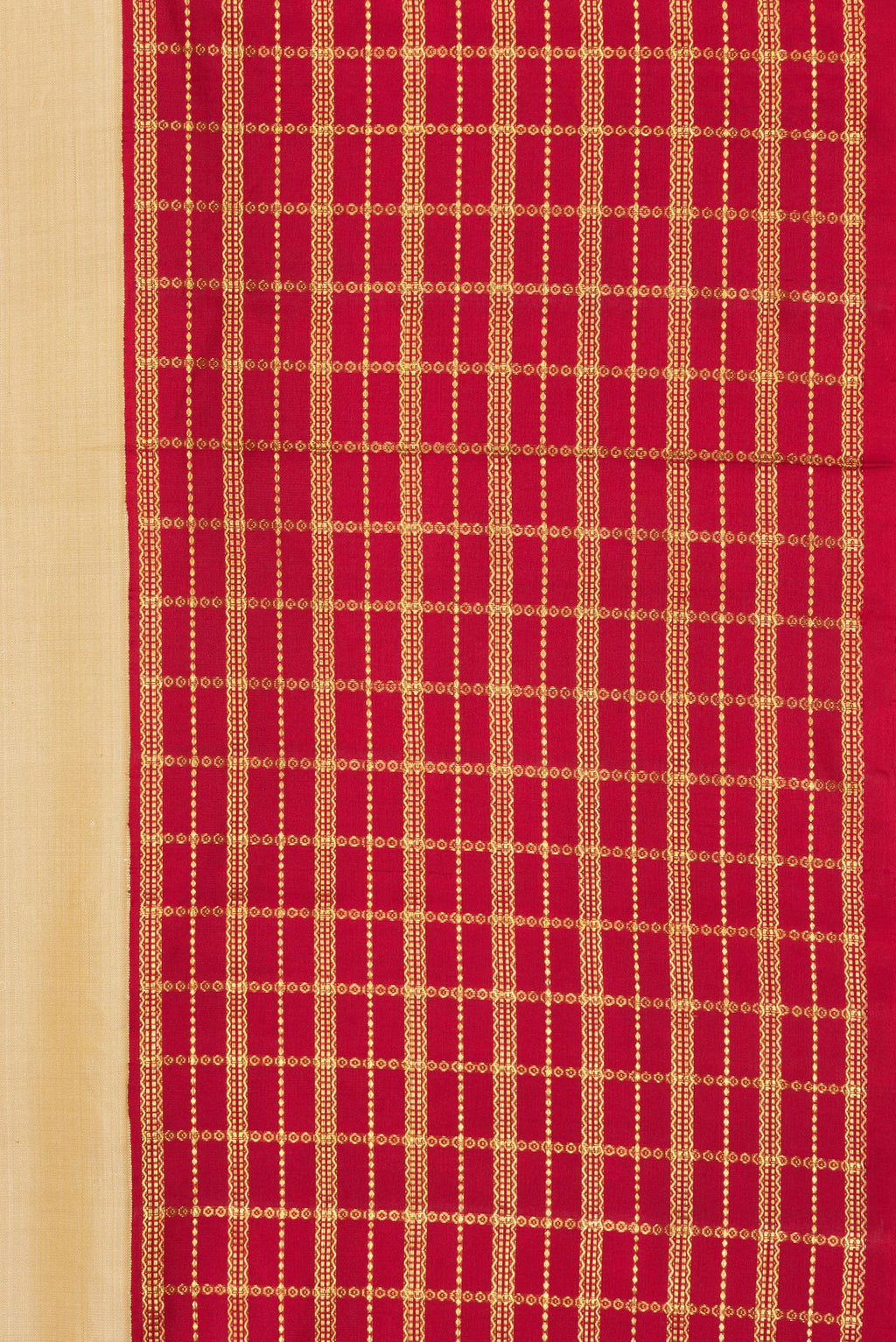 Border image of Pure Silk Beige Dual Tone Kanchipuram Saree with Plain Body and Checks Border. 