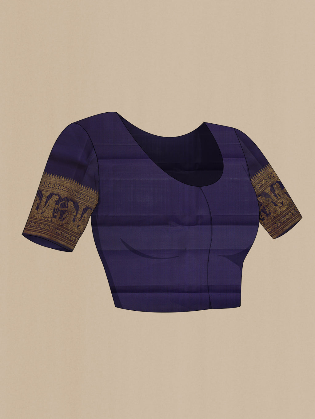 Close up image of the blouse of Rani Pink Kanchipuram Silk Saree with Stripes on the body and Fancy Border. 