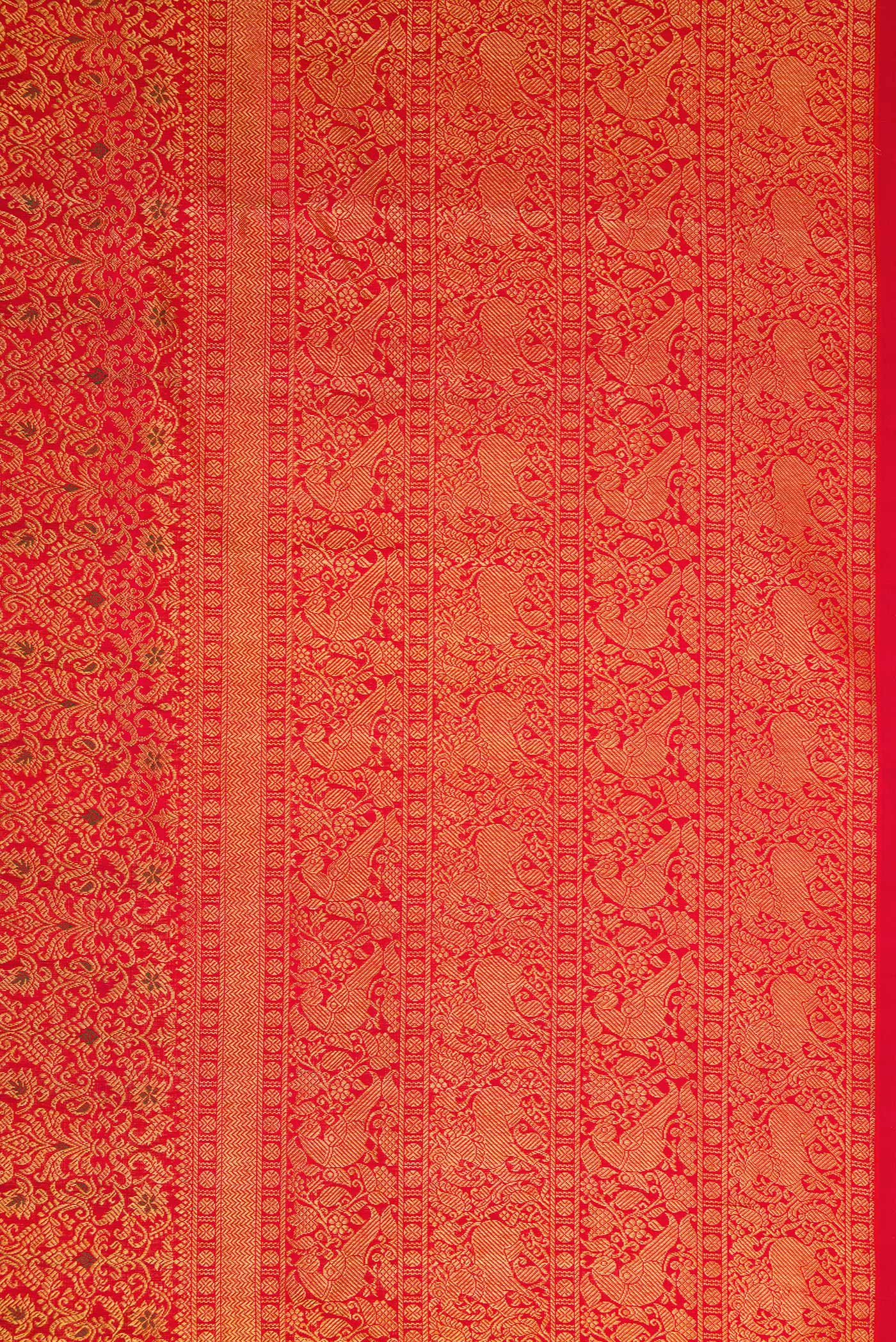 Border image of Red Dual Tone Kanchipuram Silk Saree with Zari Brocade on the body and Zari Border. 