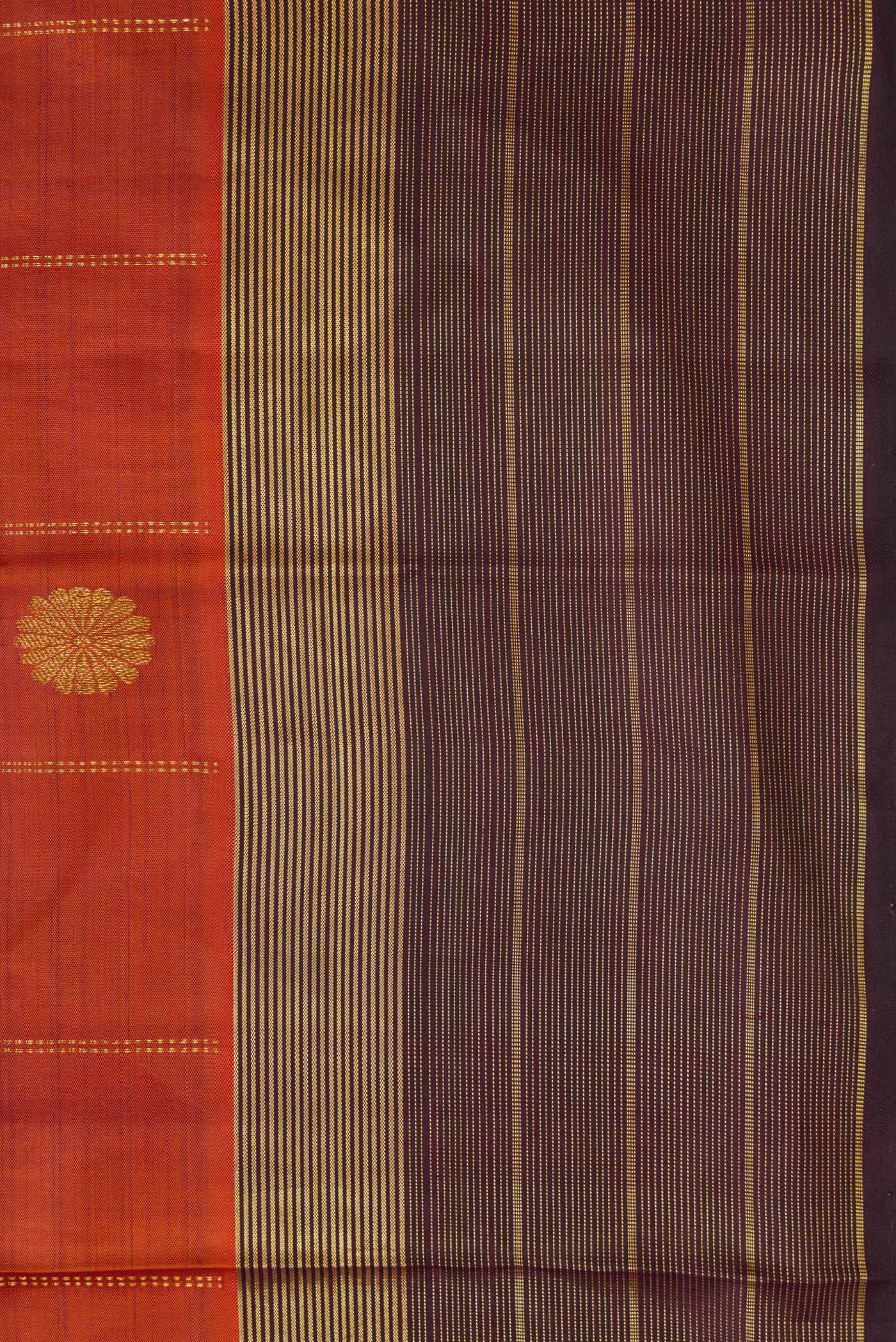 Border image of Brick Orange Dual Tone Kanjivaram Silk Saree with Checked design on the body and Zari Border. 