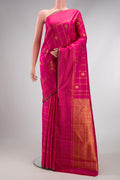 Pure Silk Pure Zari Pink Dual Tone Kanjivaram Saree with Checked design on the body and Zari Border.  displayed on a mannequin