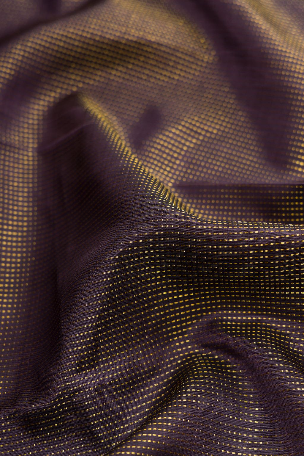 Close up of Navy Blue Dual Tone Kanjivaram Silk Saree with Stripes on the body and Fancy Border.  displaying folds