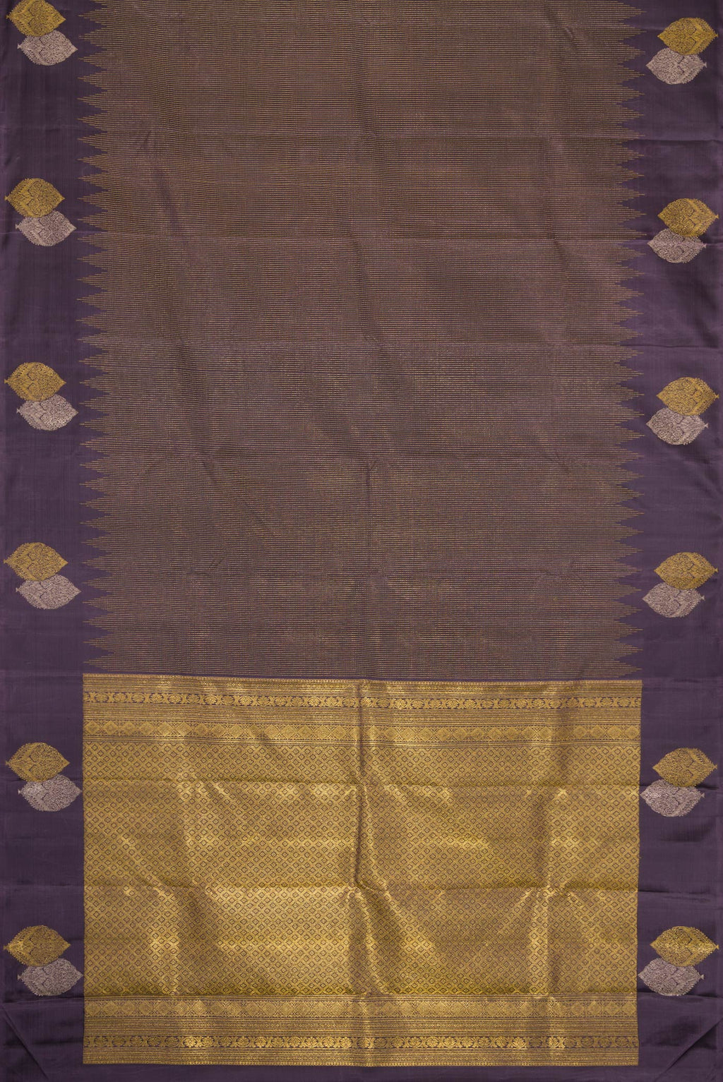 Flat view of Navy Blue Dual Tone Kanjivaram Silk Saree with Stripes on the body and Fancy Border. 