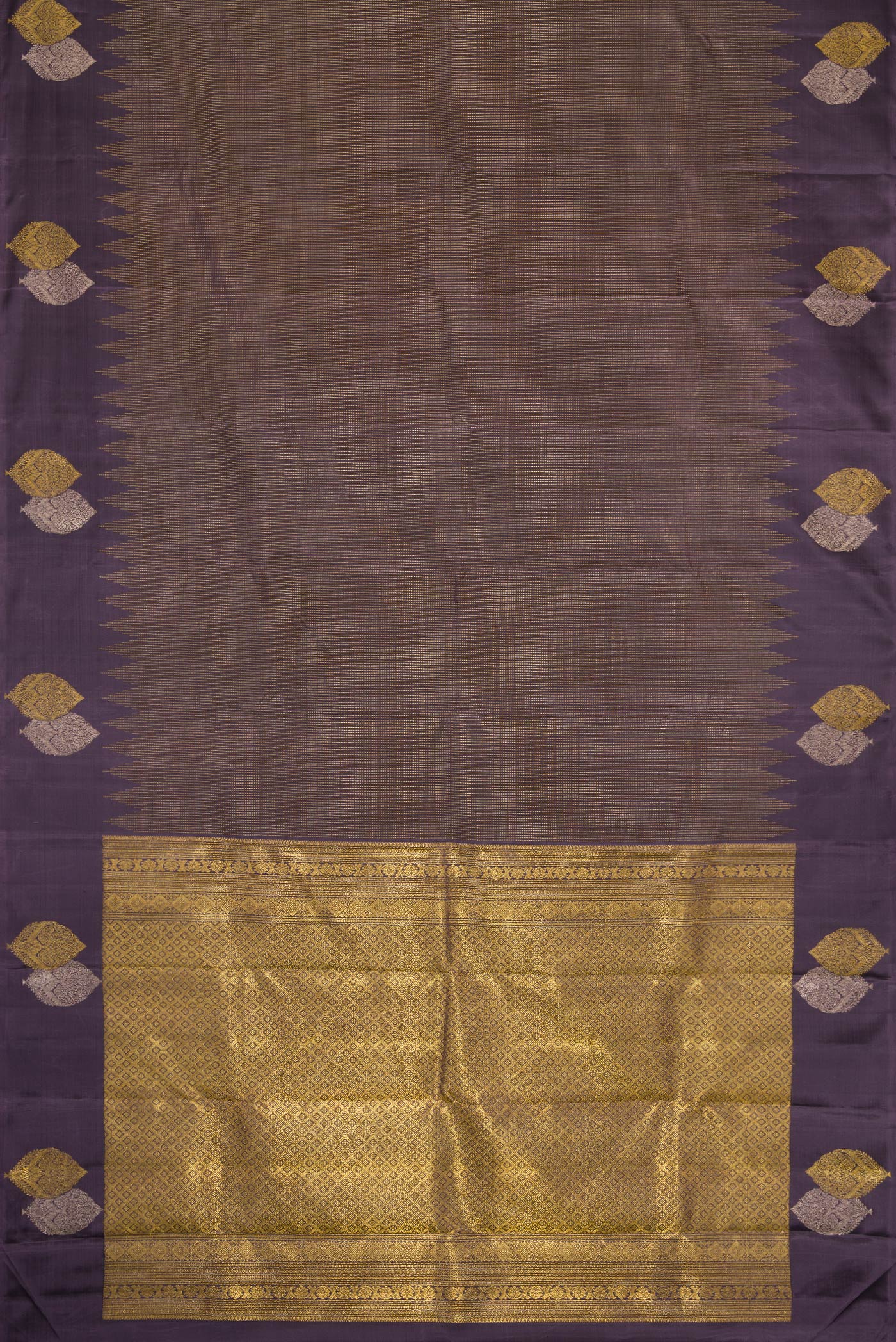 Flat view of Navy Blue Dual Tone Kanjivaram Silk Saree with Stripes on the body and Fancy Border. 