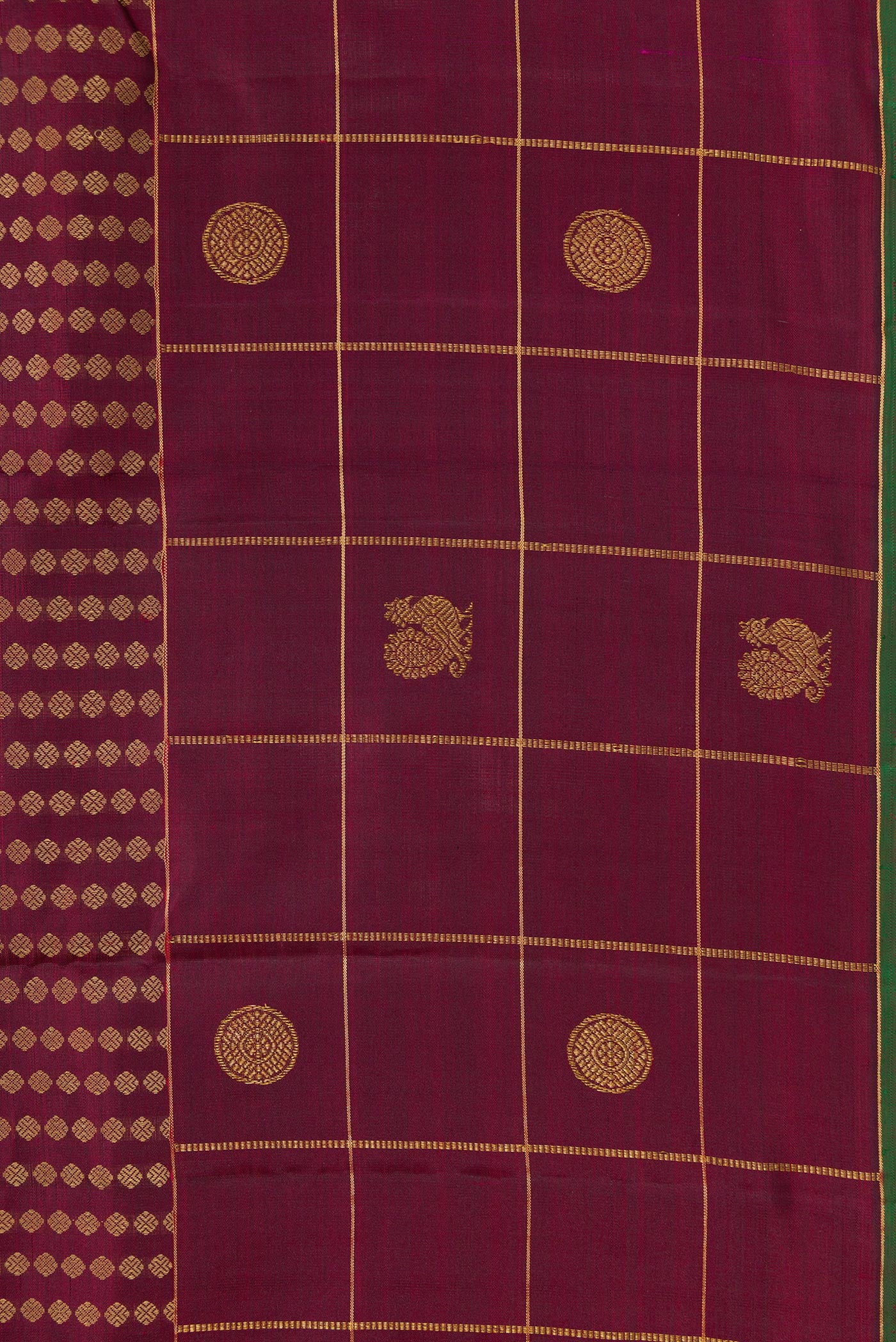 Border image of Burgundy Dual Tone Kanjivaram Silk Saree with Zari Butta on the body and Fancy Border. 